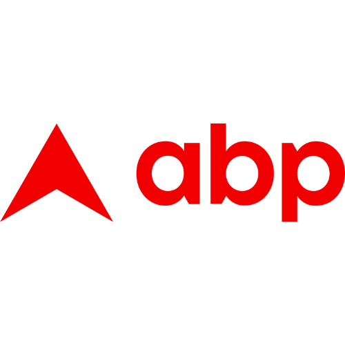 ABP logo with red triangle and text
