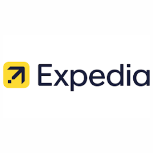 Expedia logo with yellow square and black text